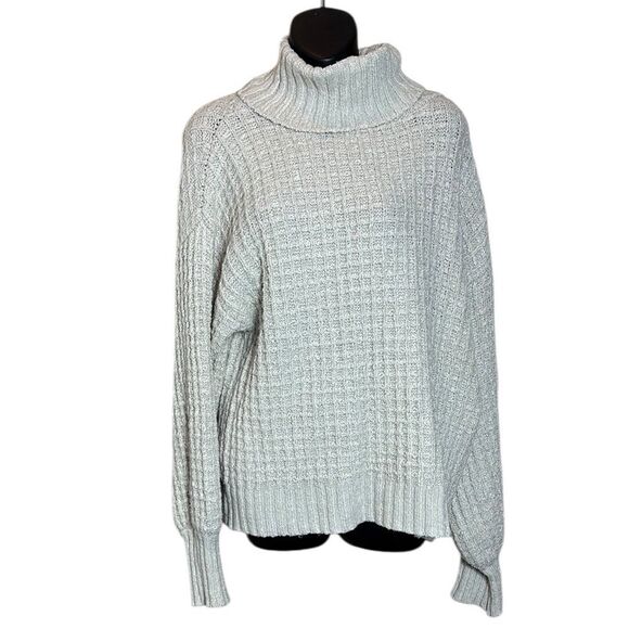 Neuflora women’s small beige turtleneck sweater square waffle knit oversized - Picture 1 of 5